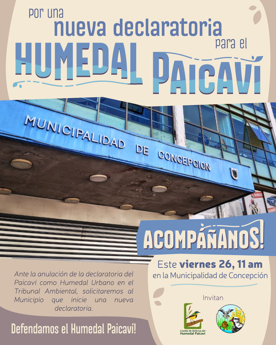 Acompáñanos al municipio! Por una nueva declaratoria para el Humedal Paicaví 