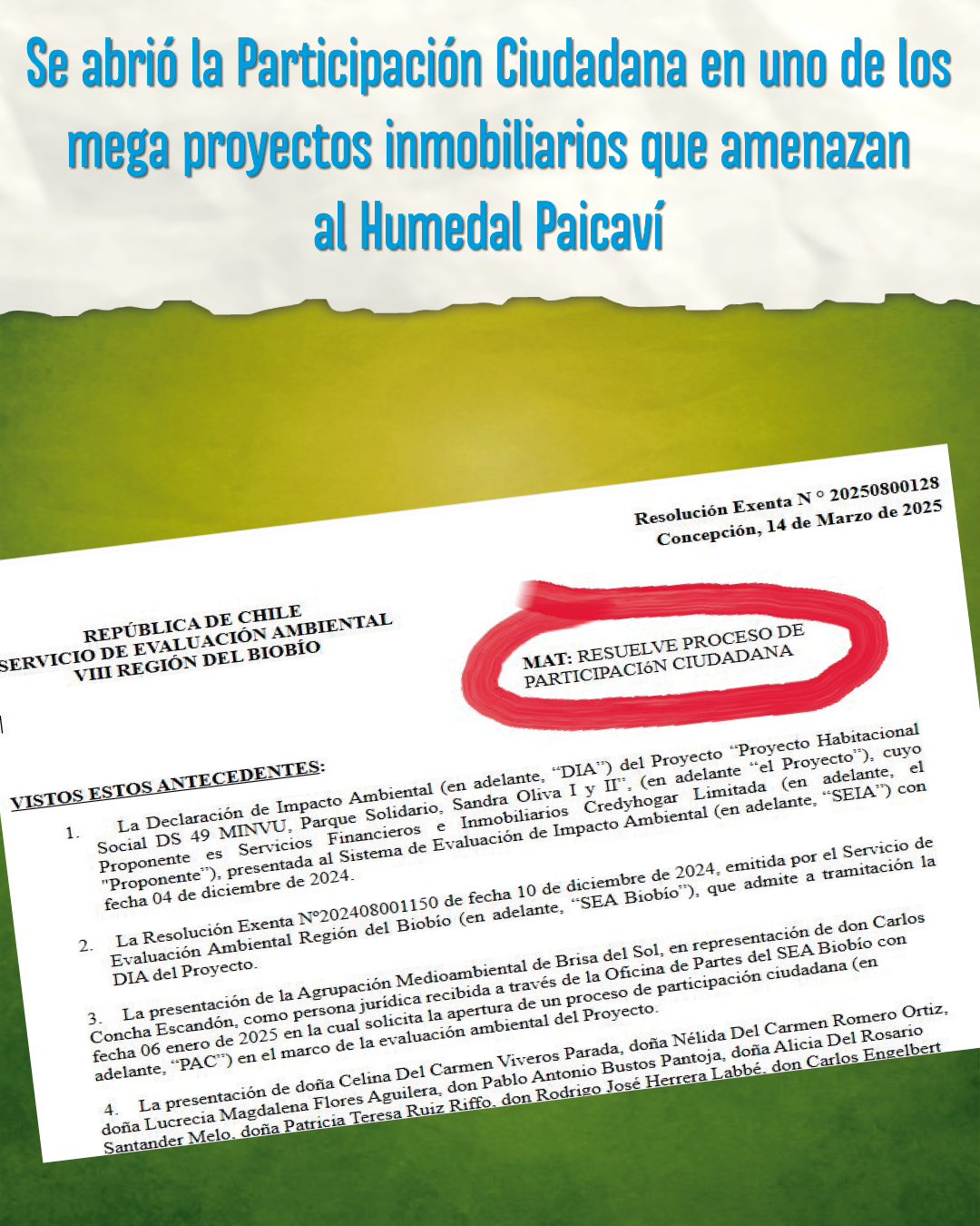 Se abrió la Participación Ciudadana en uno de los mega proyectos inmobiliarios que amenazan al Humedal Paicaví